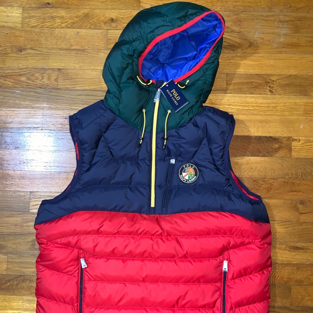 POLO RALPH LAUREN BIG CREST COOKIE PATCH HOODED PULLOVER PUFFER VEST MEN'S SIZES